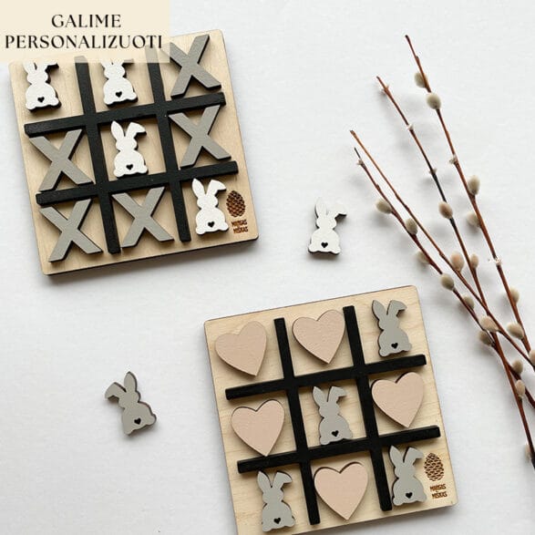 personalizuota velyku dovana vaikui - medinis stalo zaidimas kryziukai nuliukai
